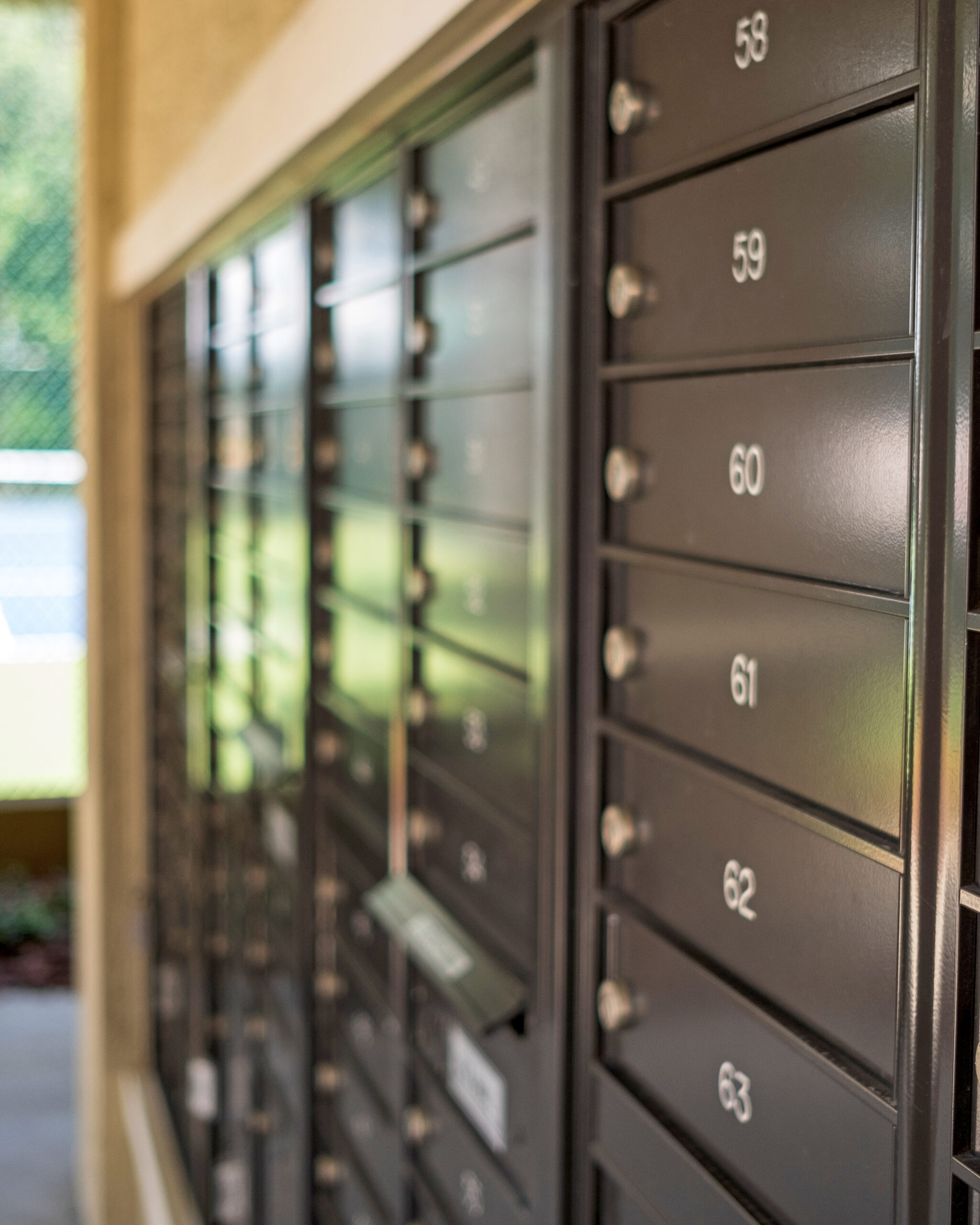 A row of locked mailboxes